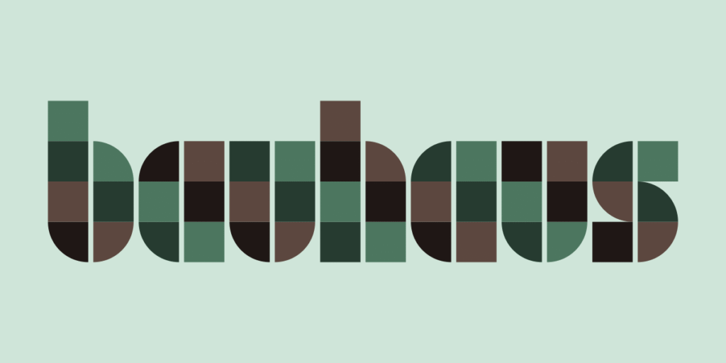 The word "Bauhaus" is stylized in a font and arrangement reminiscent of the Bauhaus movement, set against a solid background.