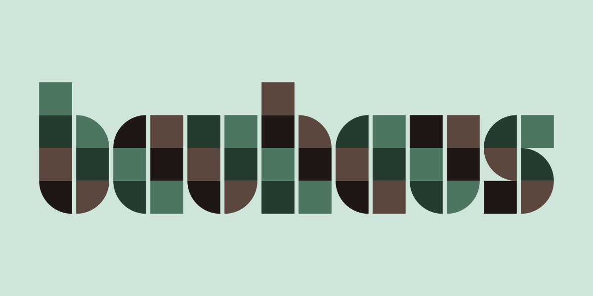 The word "Bauhaus" is stylized in a font and arrangement reminiscent of the Bauhaus movement, set against a solid background.