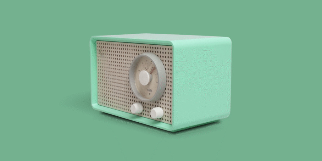 Braun Table Radio SK 25 in mint green, Bauhaus-inspired minimalist design