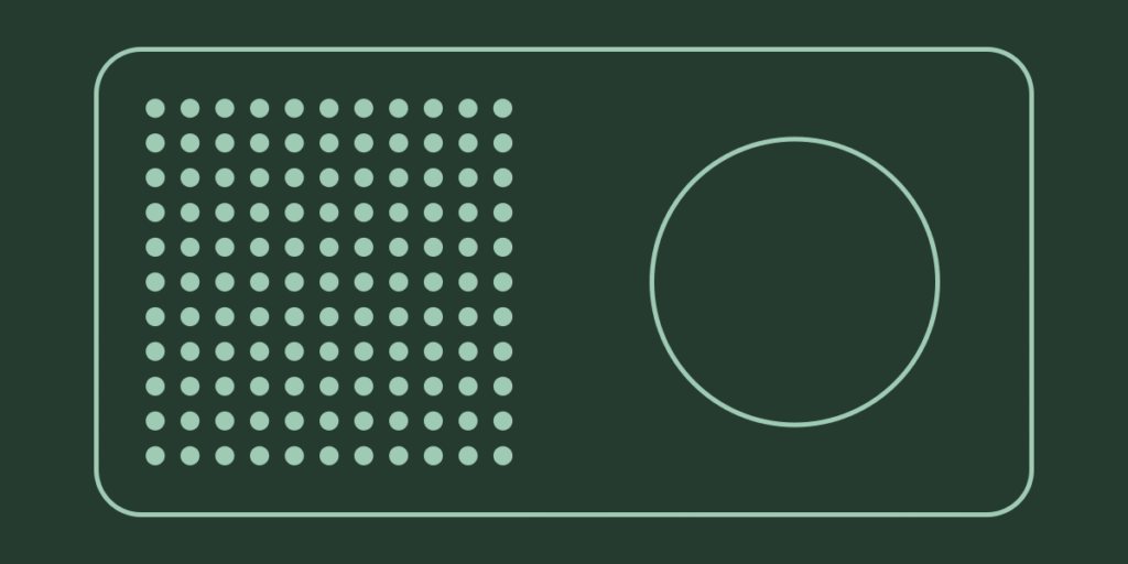 Minimal line illustration of a Braun table radio in mint green.